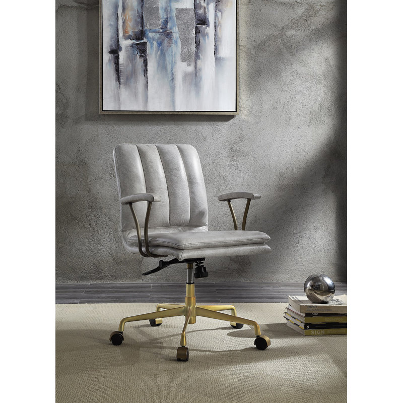 FC Design Vintage White Top Grain Leather Executive Office Chair With